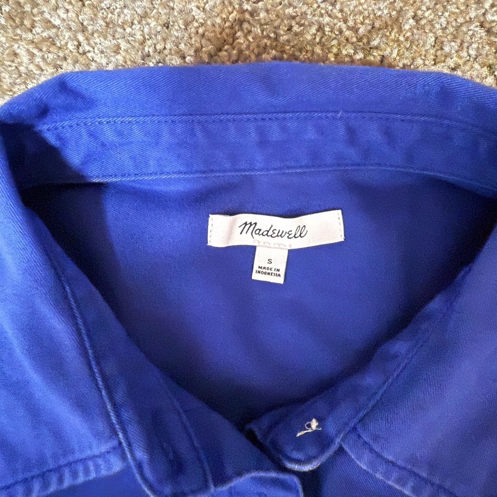 Madewell Shirt Dress Womens Small Royal Blue Cotton Preppy Side Slits Button Up - Picture 11 of 13